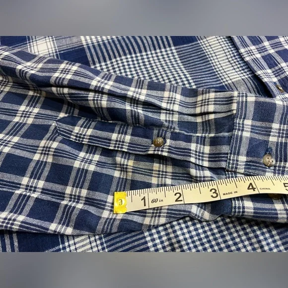 Vintage Santana Collarless Plaid Denim Button Up Shirt - Picture 11 of 11